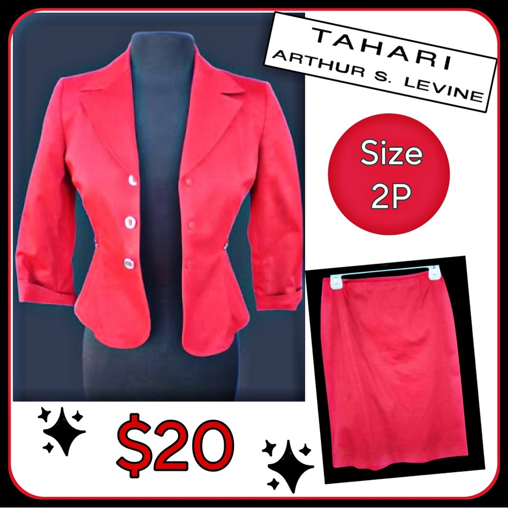 Tahari Women's Vibrant Red Blazer and Skirt Set
